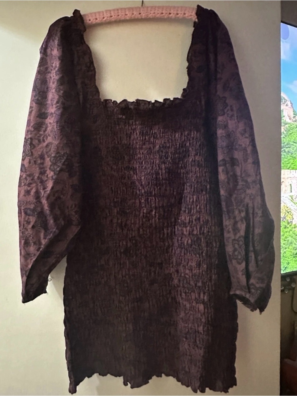 NWT Purple FREE PEOPLE Puff LongSleeve Stretch Mini Dress, L, msrp $148